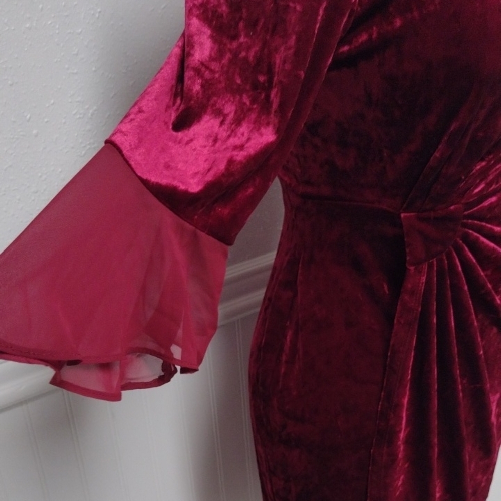 NEW Luxurious Velvet Long Sleeve Dress in Deep Red,Wedding Guest, Party Guest - Picture 4 of 12